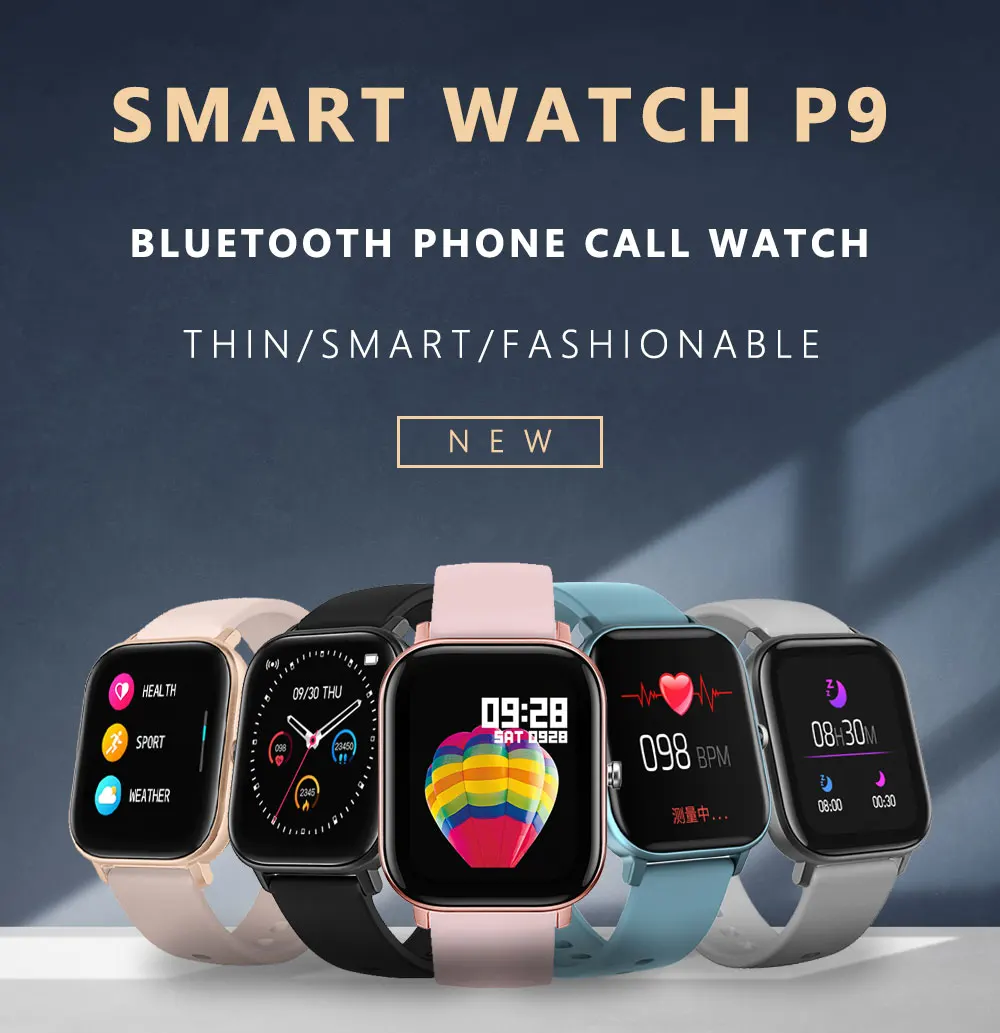 Новый P9 Смарт часы 1 54 дюймов квадратные Экран вызовов через Bluetooth IPX7 SmartWatch