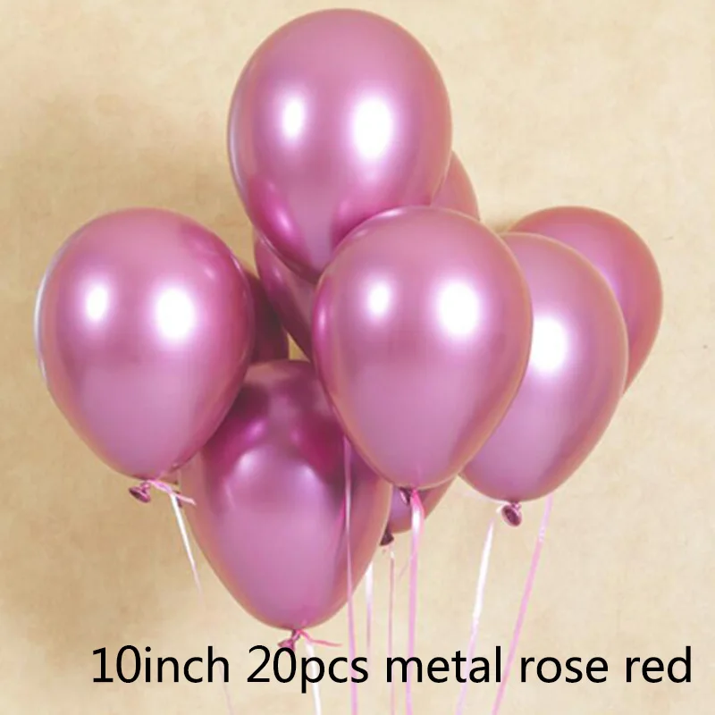 20pcs Metal Rose Red 20 шт. 10 дюймов металлические светящиеся синие латексные шары Свадебные темно-синие хромированные шары 10 шт. украшения для дня рождения детские товары - Цвет: 20pcs Metal Rose Red