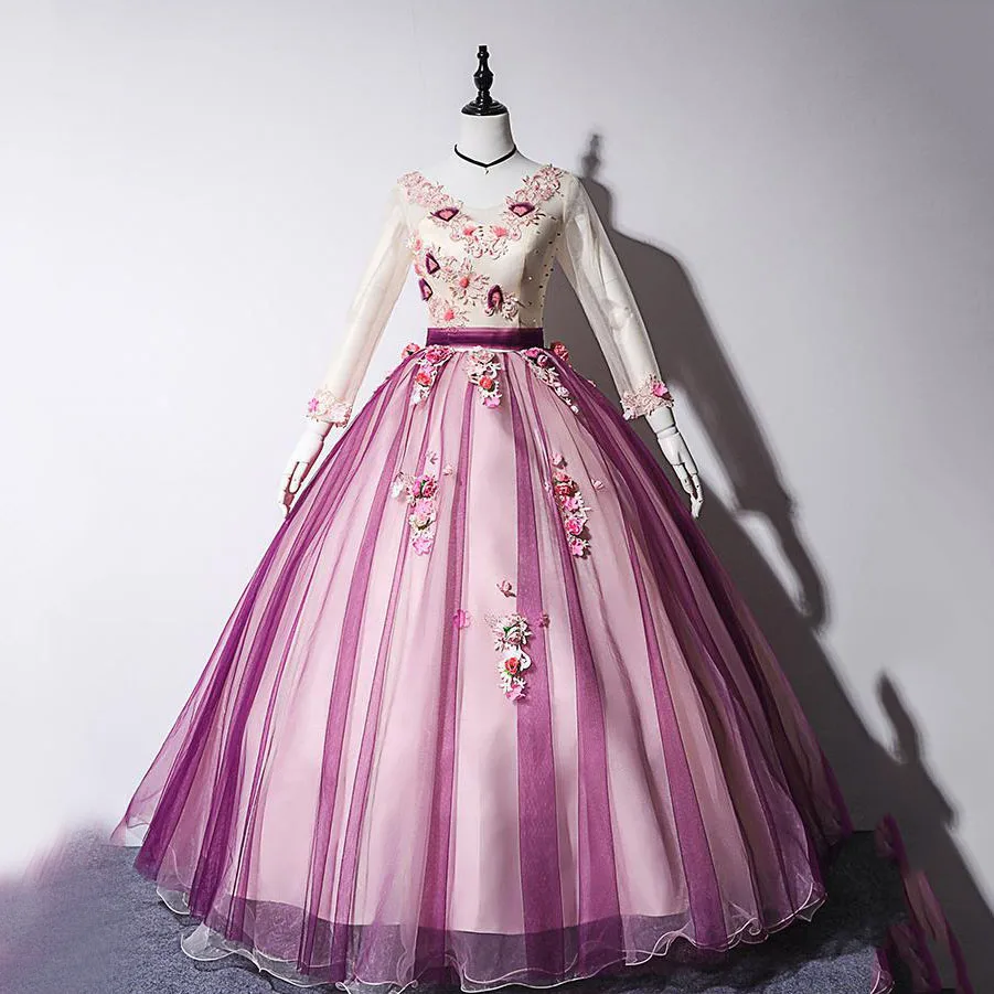 Бальное платье Gryffon Quinceanera винтажное кружевное с длинным рукавом и вышивкой для