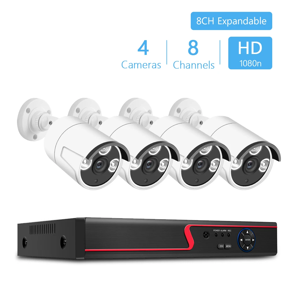 

8CH 1080P Home Security Camera System +4pcs 2MP HD Outdoor/Indoor Weatherproof CCTV Surveillance Camera Support Night Vision