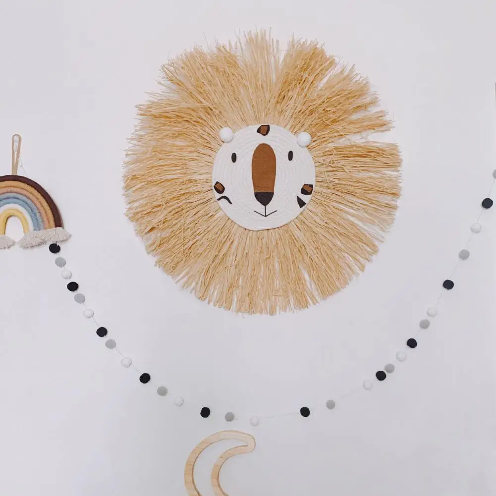 

50% Dropshipping!!Hanging Decor Cute Hand-Woven Exquisite Lion Tiger Straw Wall Decoration for Baby Room