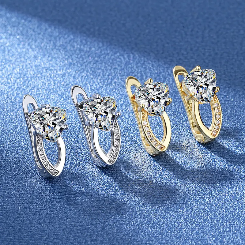 

Luxury Heart-shaped Crystal Earrings Elegant Girl Inlay Zircon Gold Silver Color Earrings Charm Lady Nightclub Party Jewelry