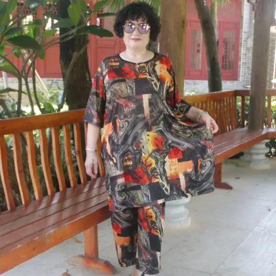 Летний комплект из двух предметов для женщин плюс размер половина рукава топы и