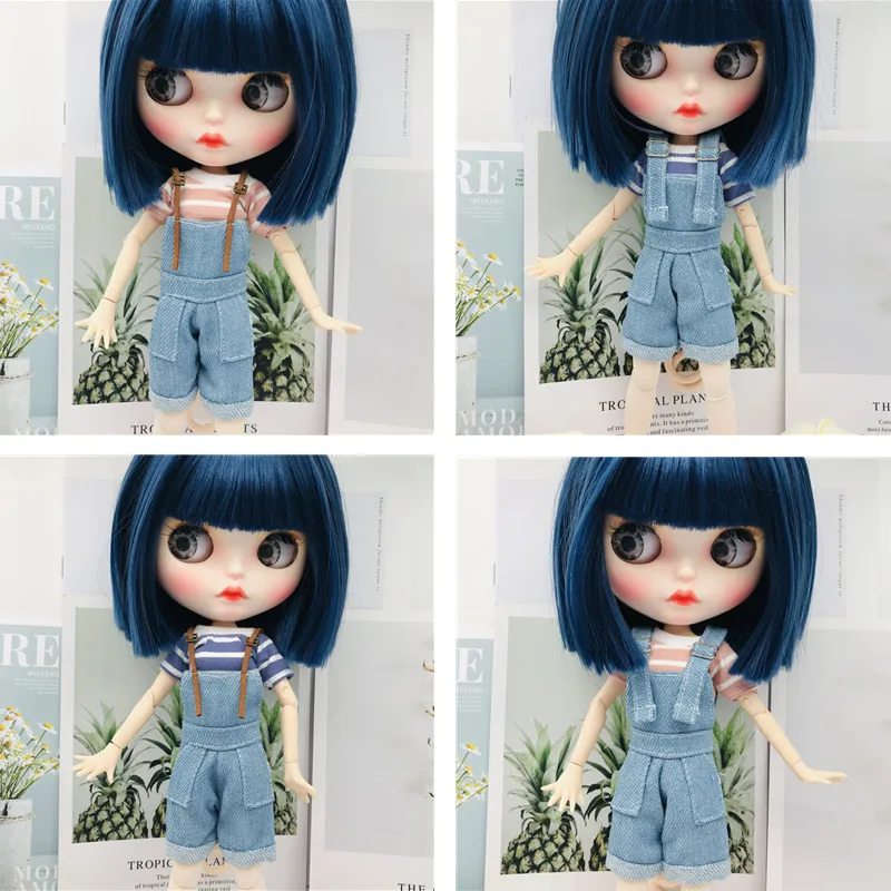 

4 Styles Of Blyth Doll clothes Set Fashionable Striped T-shirt Suspender pants For 28-30cm Blyth Azone OB22 OB24 Doll Dress up