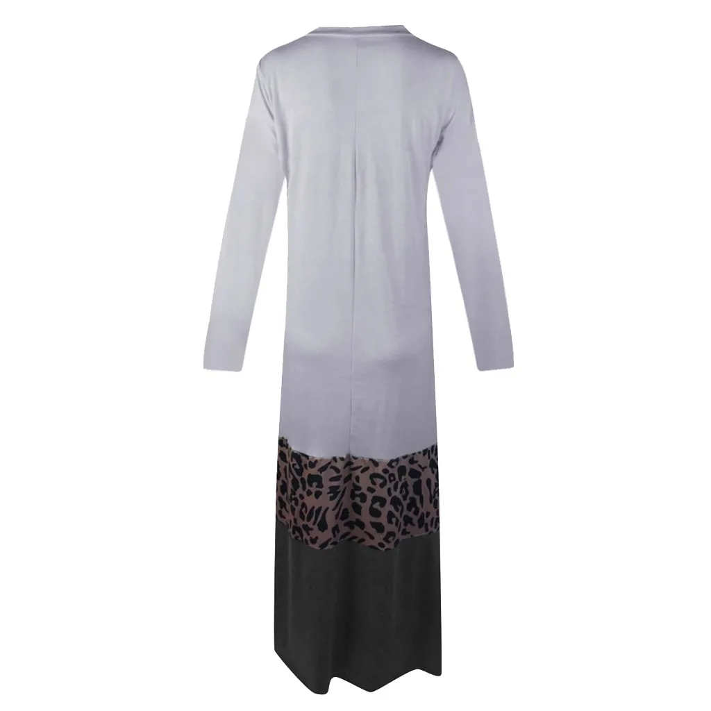 

Dress Autumn Women New Fashion Plus Size Leopard Patchwork Long Sleeve V-Neck Loungewear Comfy Casual Long Dress Free Shi