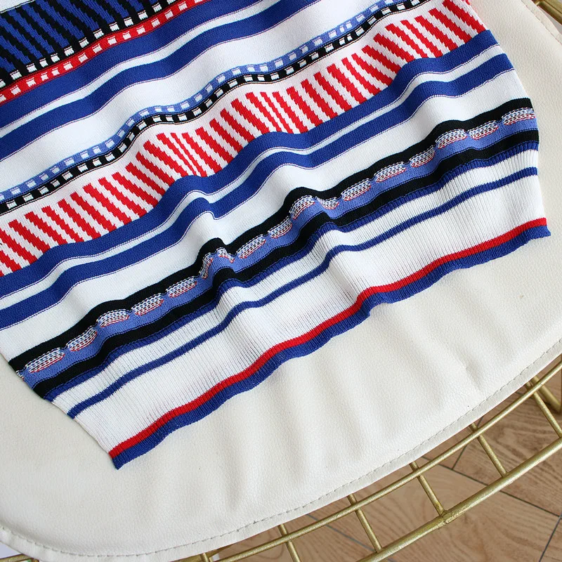 

Partysix 2021 Summer Knitted Striped Top High Quality Women's O-Neck Short Sleeve T Shirt Female Pullover Tops