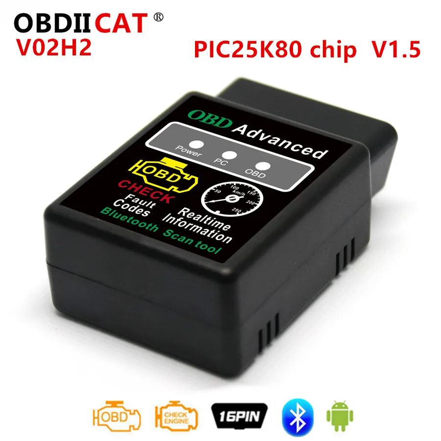 

V02H2/V02H2-1 ELM327 V1.5 25K80 chip Bluetooth OBD2 ELM 327 OBDII Code Reader Diagnostic Tool Mini Scanner