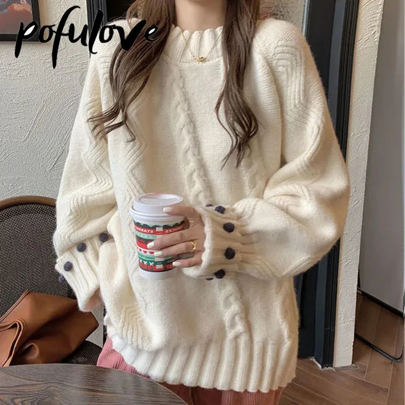 

Sweater Woman Twist Pullover Knitwear Korean Lady Style Loose Solid Color Top Trending Purple Sweater Autumn and Winter Jumper