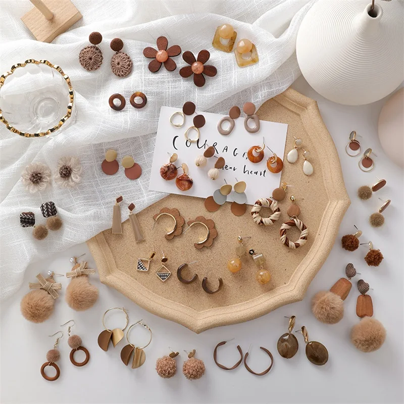 Милые женские серьги в Корейском стиле милый коричневый комбинированный набор