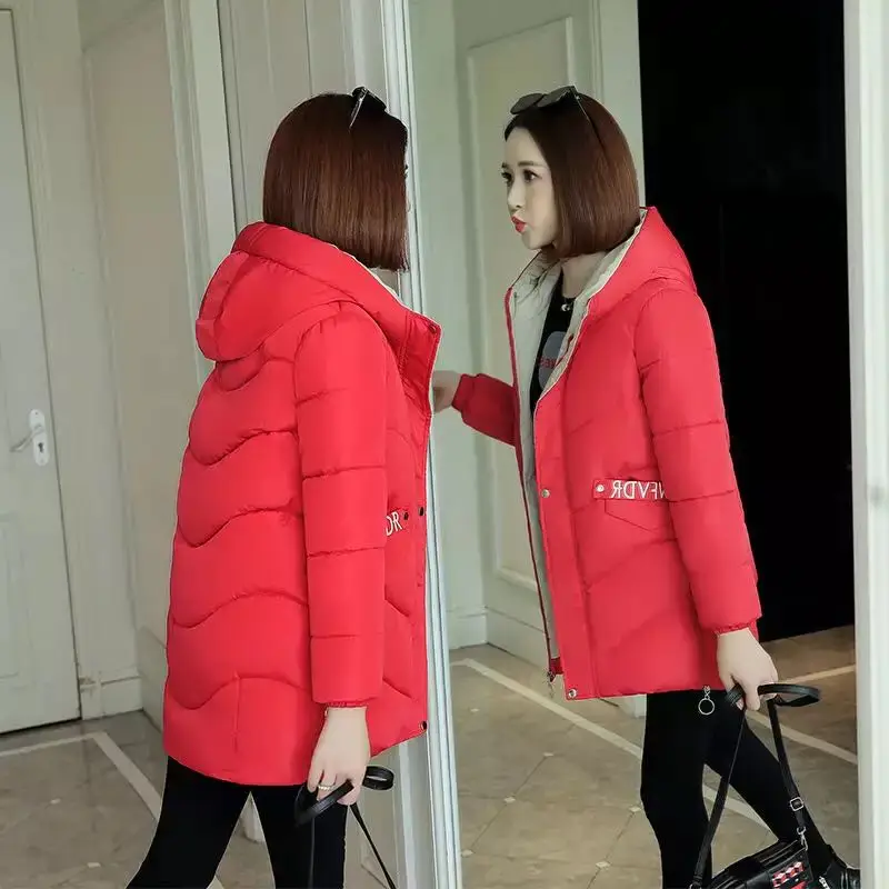 2021 Women Winter Jacket Coat Hooded Cotton Padded Jacket Outwear Female Mid Long Parka Womens Wadded Jaqueta Feminina