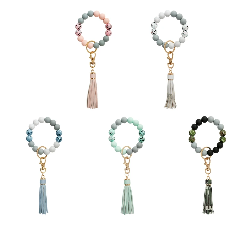 

Wrist Keychain Silicone Bracelet Car Keychain, Women's Beaded Bracelet Keychain Wristband