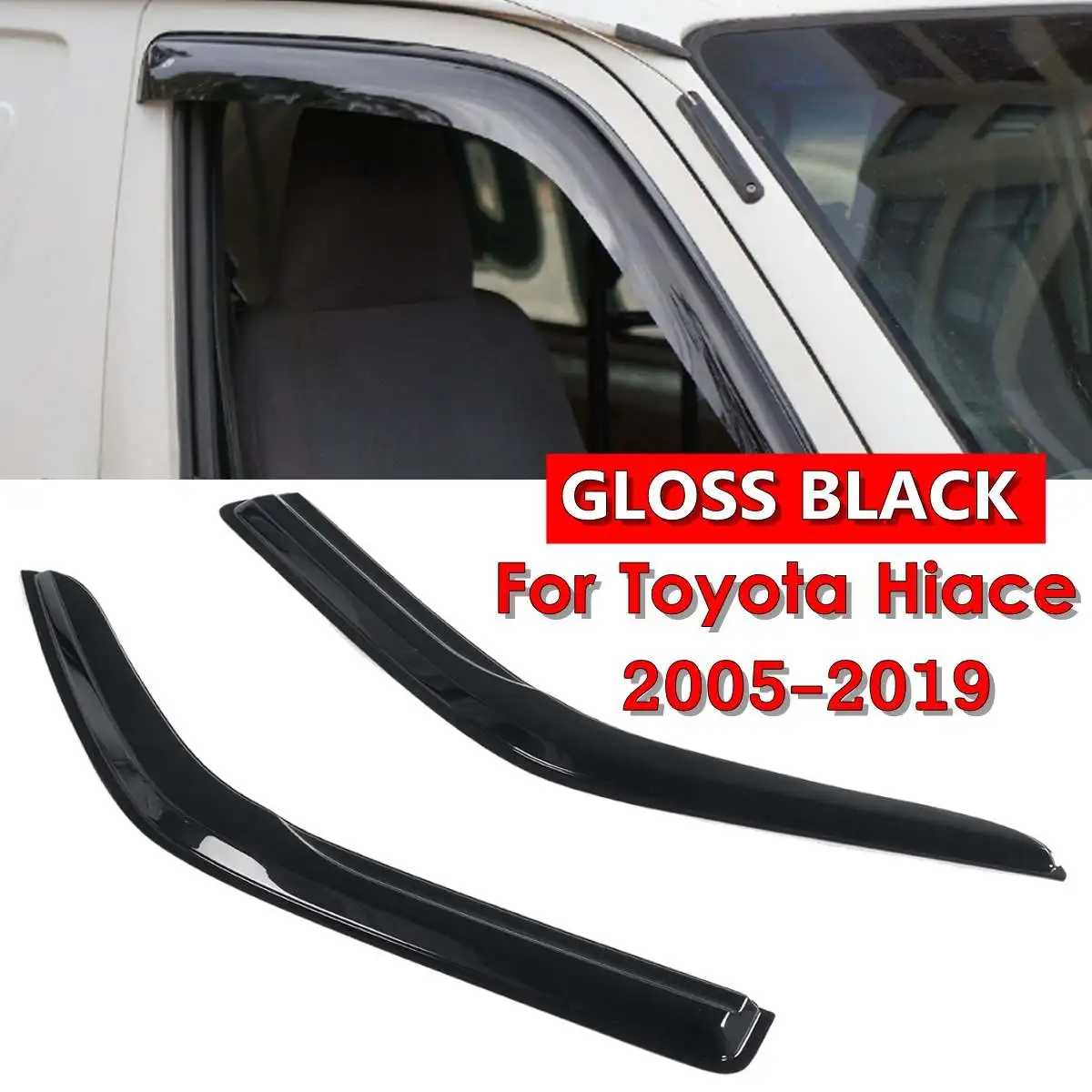 

2 шт., ветровые дефлекторы для автомобильных окон, тонированные тенты, защита от дождя, солнца, ветровые укрытия для Toyota Hiace 2005-2019