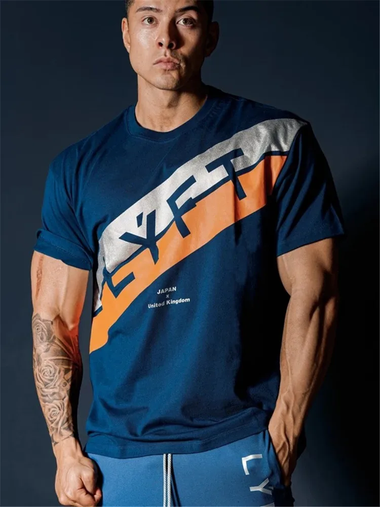 

Summer Fitness Sport Running Short Sleeve Man Cotton Round Neck T-Shirt Gym Training Muscle Fitness Tops Casual Fashion Tees
