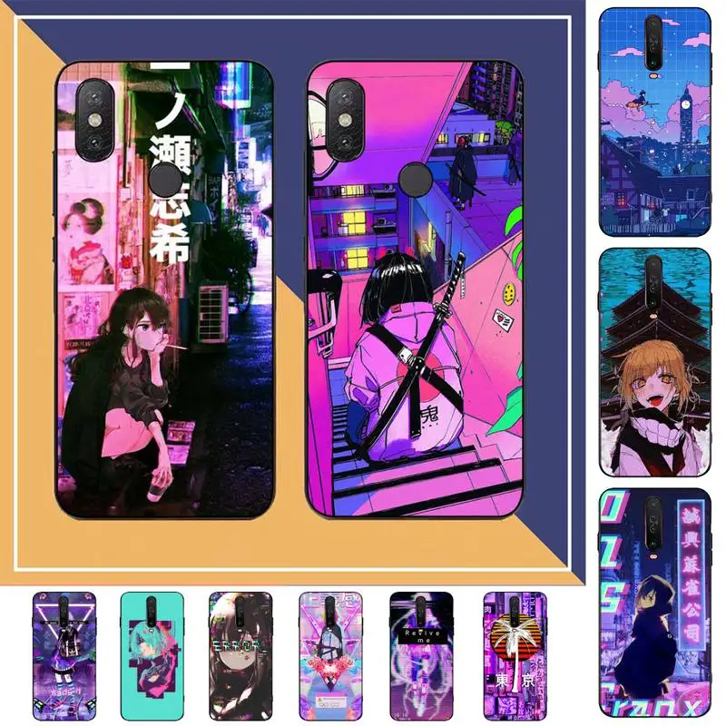 

FHNBLJ Vaporwave Glitch Anime Phone Case for RedMi note 7 8 9 6 5 4 X pro 8T 5A