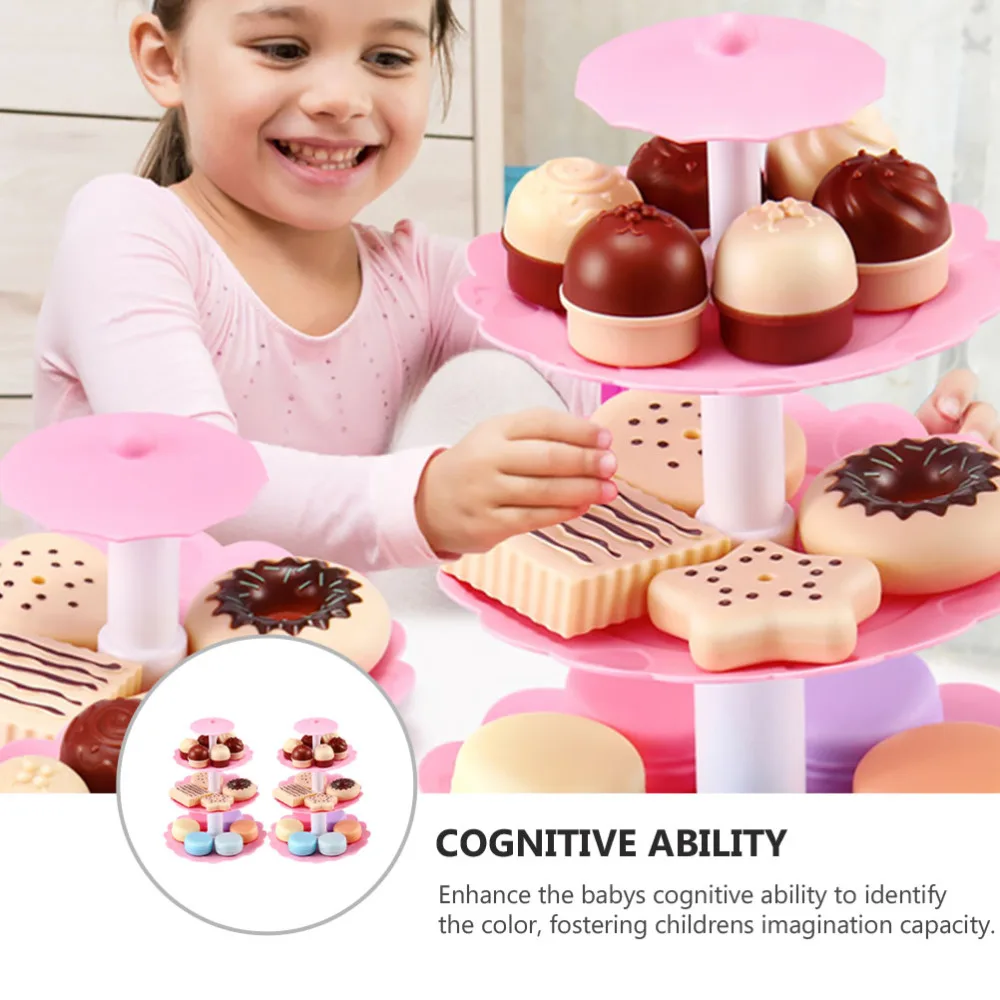 

2 Sets Kids Pretend Play Macaron Playset Dessert Tower Tea Party Playset