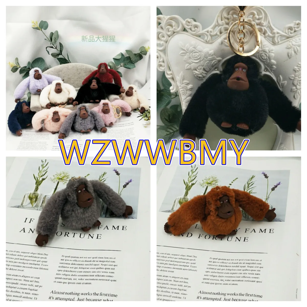 

Popular Cute Faux Rex Fur Monkey Plush Toy Key Ring Chain Animal Pendant Woman Bag Charms Pompom Car Keychain Party Trinket Gi