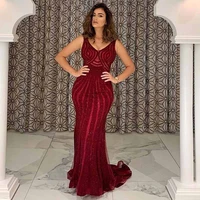 new classic wine red long evening dress mermaid v neck stones beaded formal evening gowns backless real photos