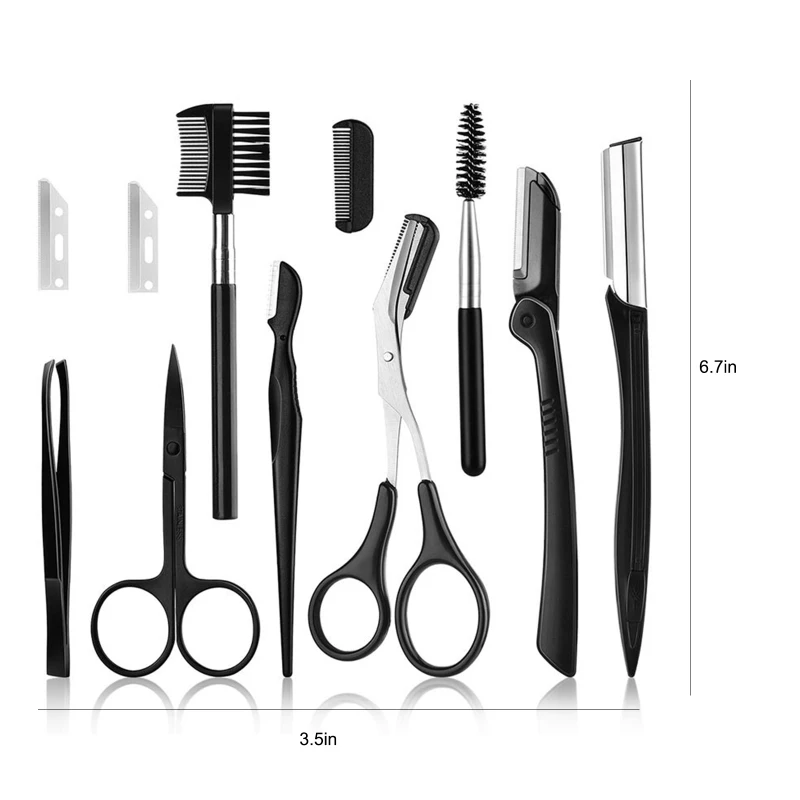 

Eyebrow Trimmer 11pcs Eyebrow Razor Kit Eyebrow Scissors Eyebrow Comb Razor for Face Tweezers Eyelash Eyelash Brush