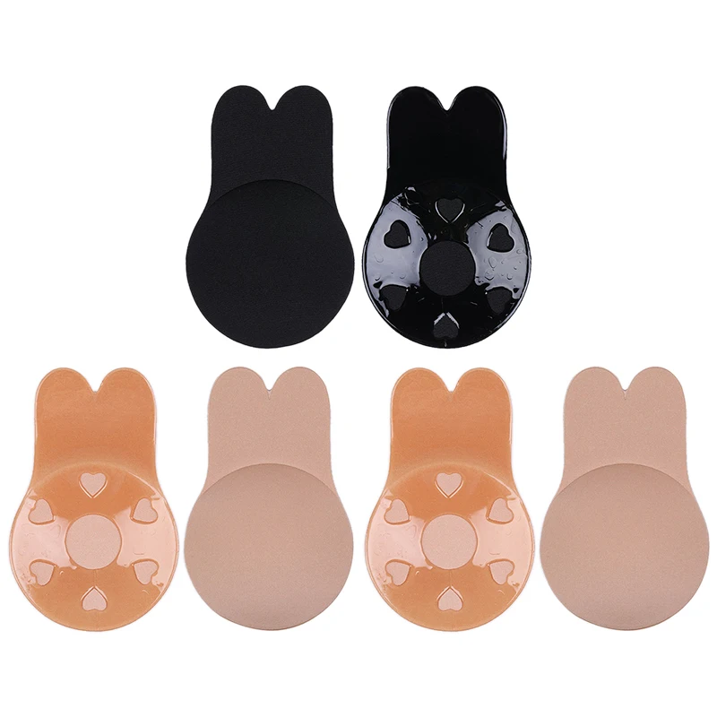 

2020 New 3 Pairs Women Breast Petal Lift Nipple Cover Reusable Silicone Strapless Invisible Push Up Rabbit Bra Pads For Adhesive