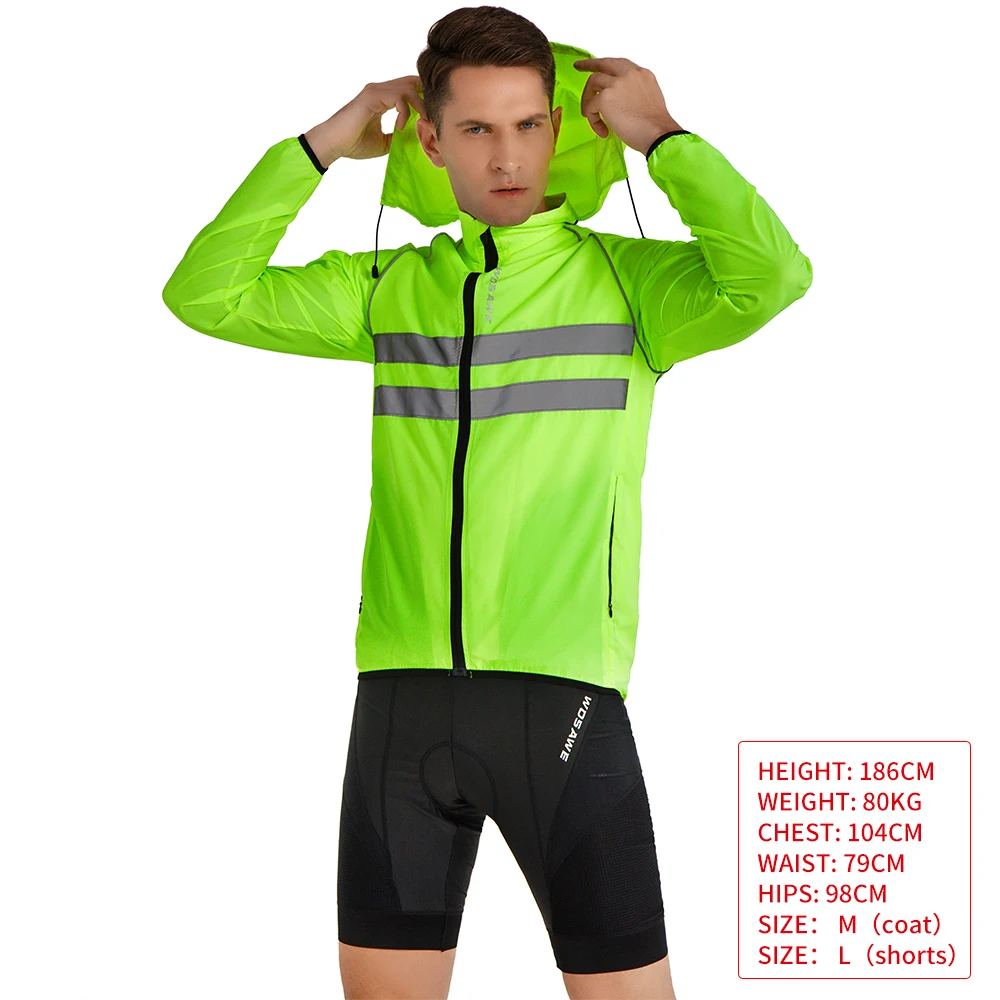 WOSAWE Для мужчин ветрозащитная ездовая куртка Светоотражающие Водонепроницаемый