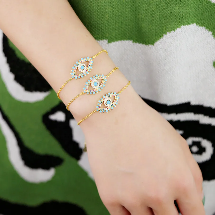 Новый модный браслет с бирюзовыми Фианитами цвет радуги | Украшения и аксессуары