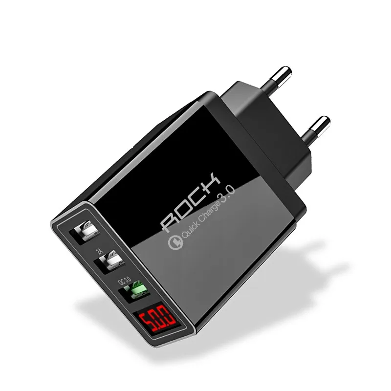 EU 3 Port 30W ROCK QC3.0 Быстрая Зарядка телефона USB зарядное устройство 30 Вт Светодиодный светильник дисплей QC Turbo Быстрая зарядка для iPhone Xiaomi Mi 9 huawei P30 Pro - Тип штекера: EU 3 Port 30W
