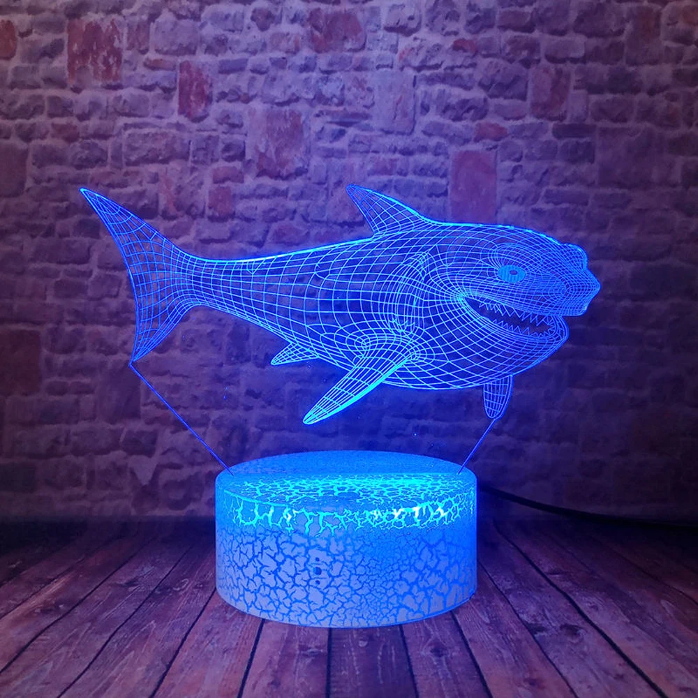 3D светодиодный настольный светильник в форме акулы с милыми животными домашний