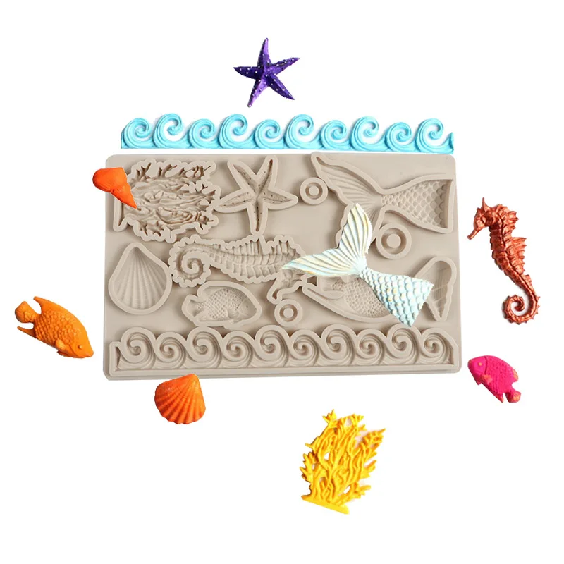 

Ocean Wave Seahorse Coral Silicone Mold Fondant Cake Decorating Mould Sugarcraft Chocolate Baking Tool For Cake Gumpaste Form