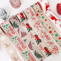 2m christmas ribbon linen snowflake bowknots ribbons for xmas tree decor gift wrapping diy sewing fabric 2022 new year navidad