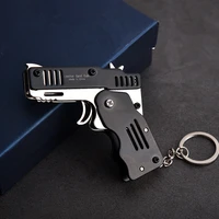 mini folding outdoor tools can hold the key chain of the rubber band gun six bursts made all metal guns shooting toy gifts boys