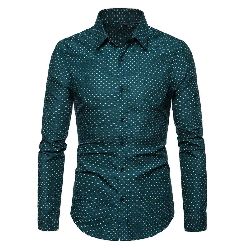 Мужская повседневная однотонное с длинным рукавом рубашка приталенная мужская