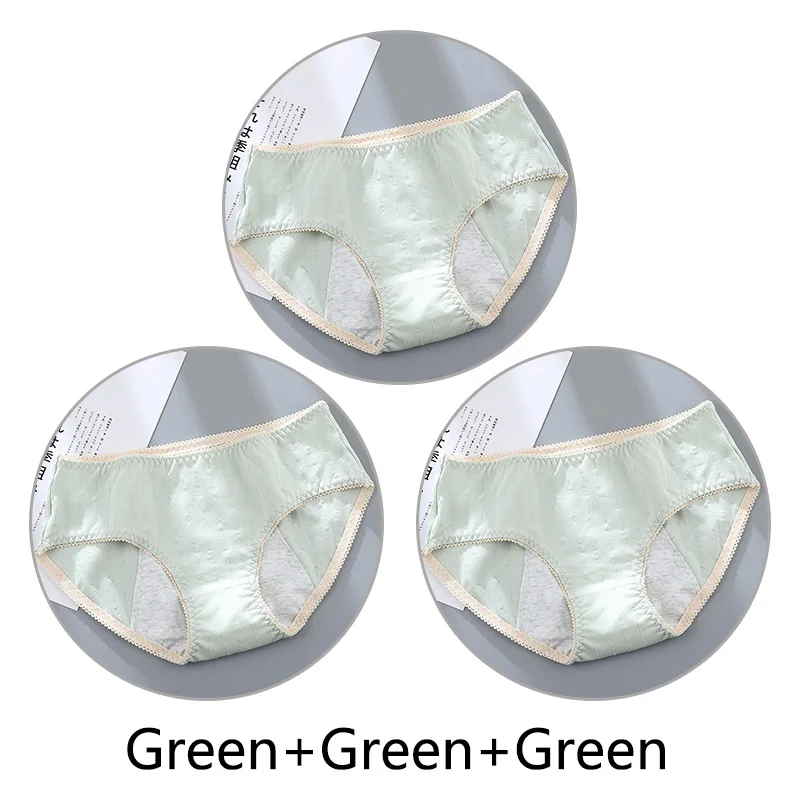 Green Green Green 3 шт. Женские Жаккардовые недержание менструальные трусики женские бесшовные мягкие непроницаемые шорты хлопок физиологический Preiod нижнее белье - Цвет: Green Green Green