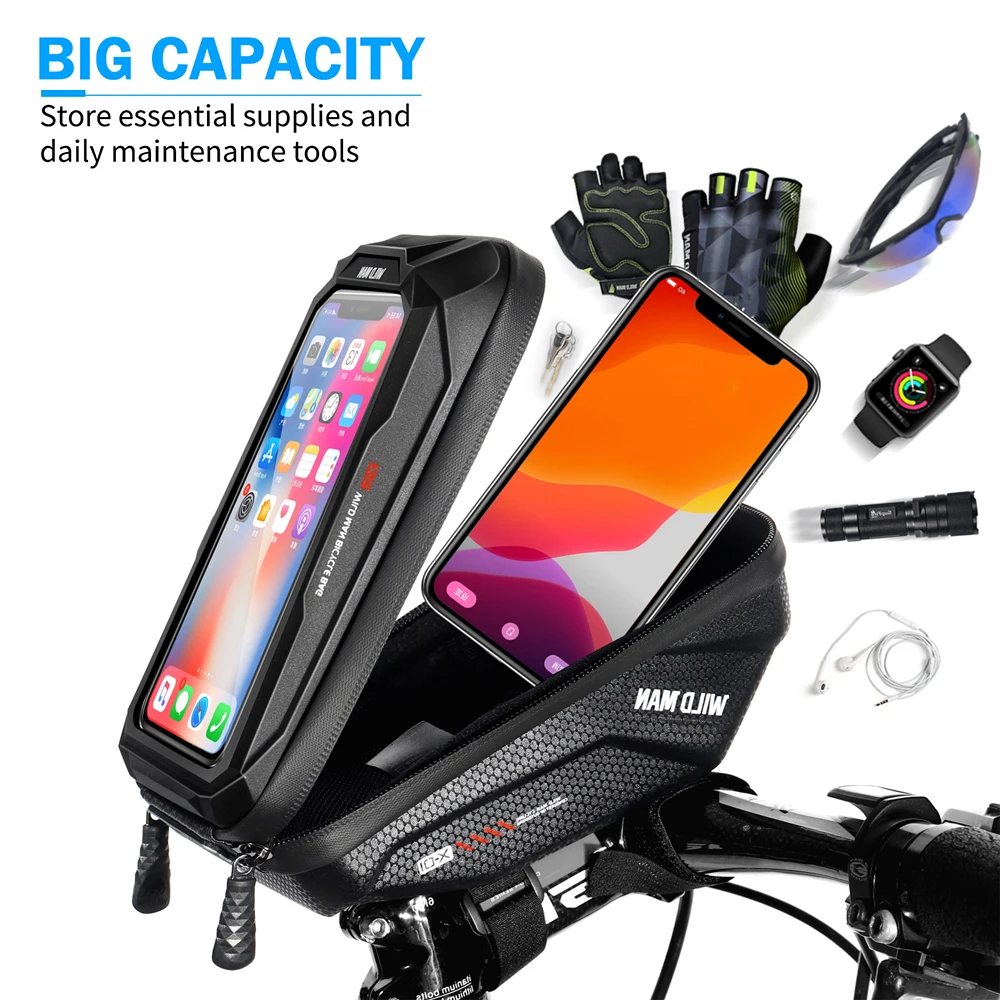 wild man bike bag front frame bag touchscreen waterproof bicycle bag 6 7in phone case mtb bike handlebar pack bike accessories free global shipping