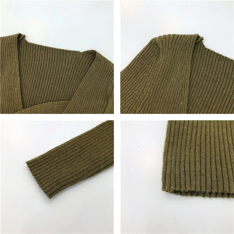 

Korean Retro Sexy Cross V-Neck Tight Top Long-Sleeved Solid Pullover Female Spring Sweater Wome
