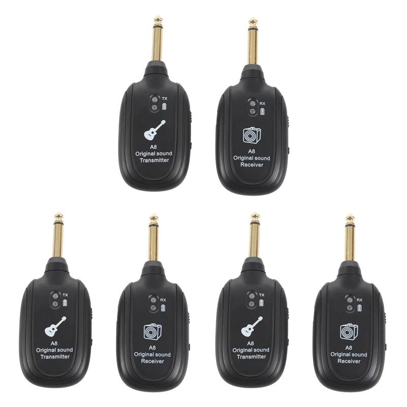 

3X UHF Guitar Wireless System Transmitter Receiver Built-in Rechargeable