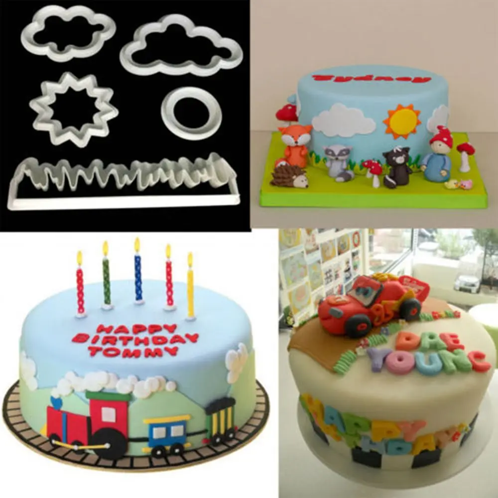 5 шт./компл. пластиковый резак для помадки форма печенья торта трава/солнце/облако