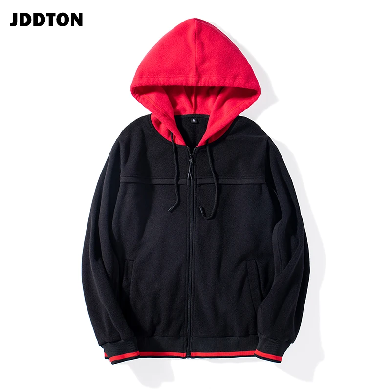 

JDDTON Men's Fleece Jacket Zipper Hooded Clothing Man Casual Loose Patchwork Streetwear Male Hoodies Outwear European Size JE258