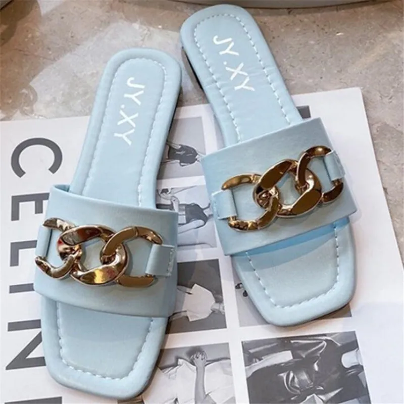 

Metal chain flat womens sandals new fashion platform sandals women shoes casual buckle sports sandalias women's slides slippers