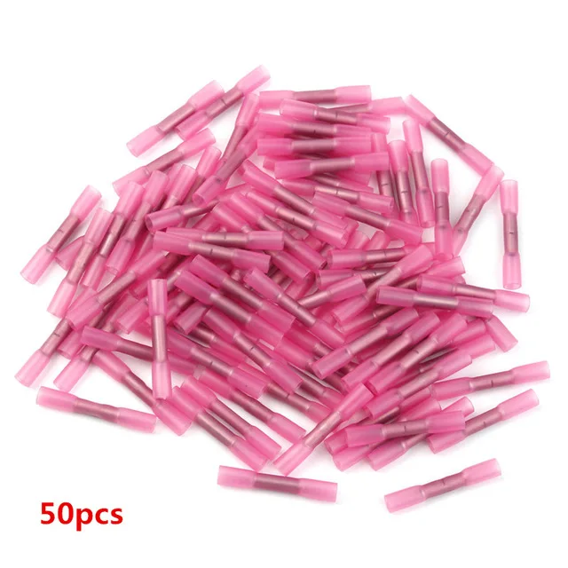 50PCS 100/25 шт. термоусадочной терминалы красные изолированные Водонепроницаемый терминал запечатать стыковой 22-18 AWG Электрический провод обжимной вывод инструменты для наращивания волос - Цвет: 50PCS
