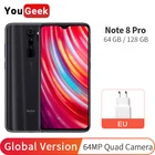 Глобальная версия смартфона Xiaomi Redmi Note 8 Pro 6 ГБ 64 Гб6 ГБ 128 ГБ Helio G90T 64MP четыре камеры 6,53 