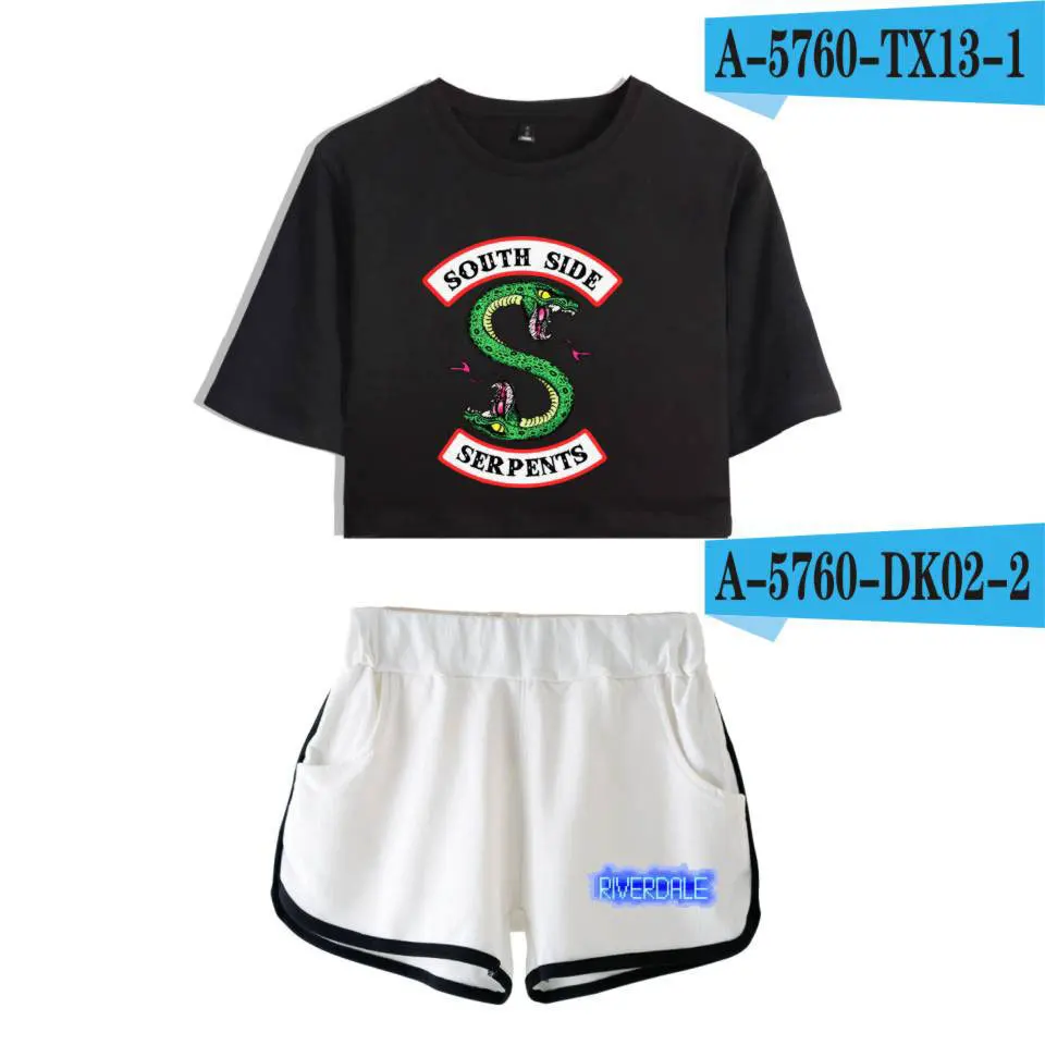

River Valley Riverdale Two Piece Set Summer Sexy 2020 Cotton Printed T Shirt Album Woman New Suit Shorts Crop Fashion Top Shorts