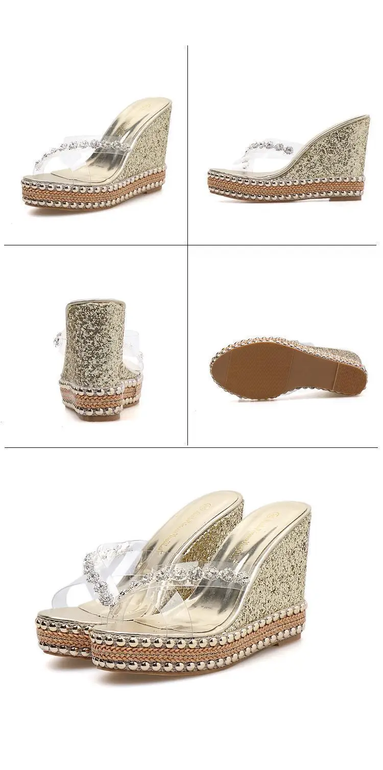 

2021 Summer 11cm High Heel Pvc Clear Wedges Heel Platform Transparent Ladies Sandals Peep Toe Women Shoes Summer