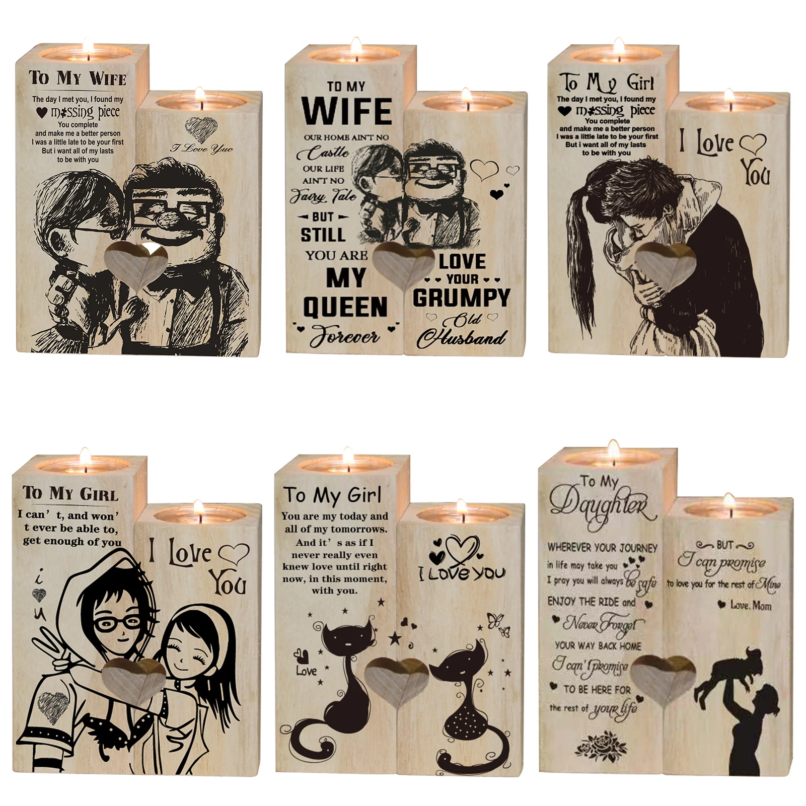 

New Heart-shaped Wooden Candlestick Shelf Craft Valentine's Day Decoration Couple Candle Holder Stand Girlfriend Souvenir Gift