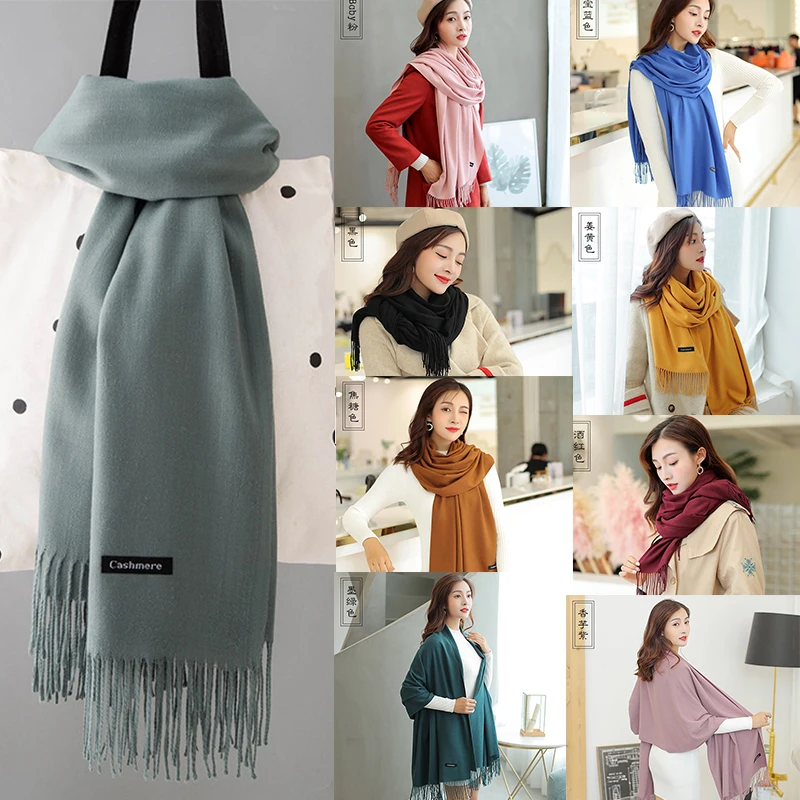 

Женские однотонные кашемировые шарфы с кисточкой Женская обувь сезон осень-зима; Длинный шарф Thinker Теплый Женский платок Лидер продаж мужск...