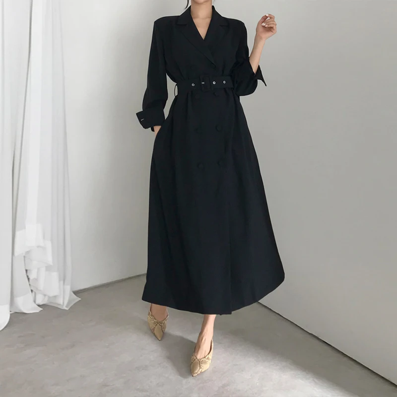 

JXMYY British style popular mid-length over-the-knee windbreaker women spring and autumn clothes Korean loose suit coat jacket