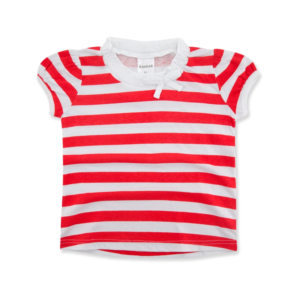 

KAVKAS Kids Girls T-shirt Short Sleeve Summer Girl Clothes Striped Children Cotton Top Casual Clothing