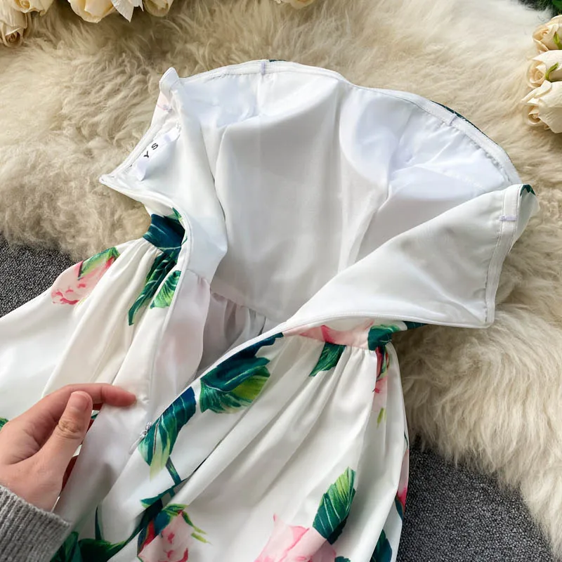 

2021 Summer Tube Top Dress Womens Folds Waist Slim Sexy Backless Long Banquet Dress Female Printed Zipper Beach Skirt Vestidos