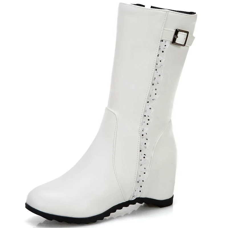 

Buckle middle sleeve boots Ruffle large women's boots
