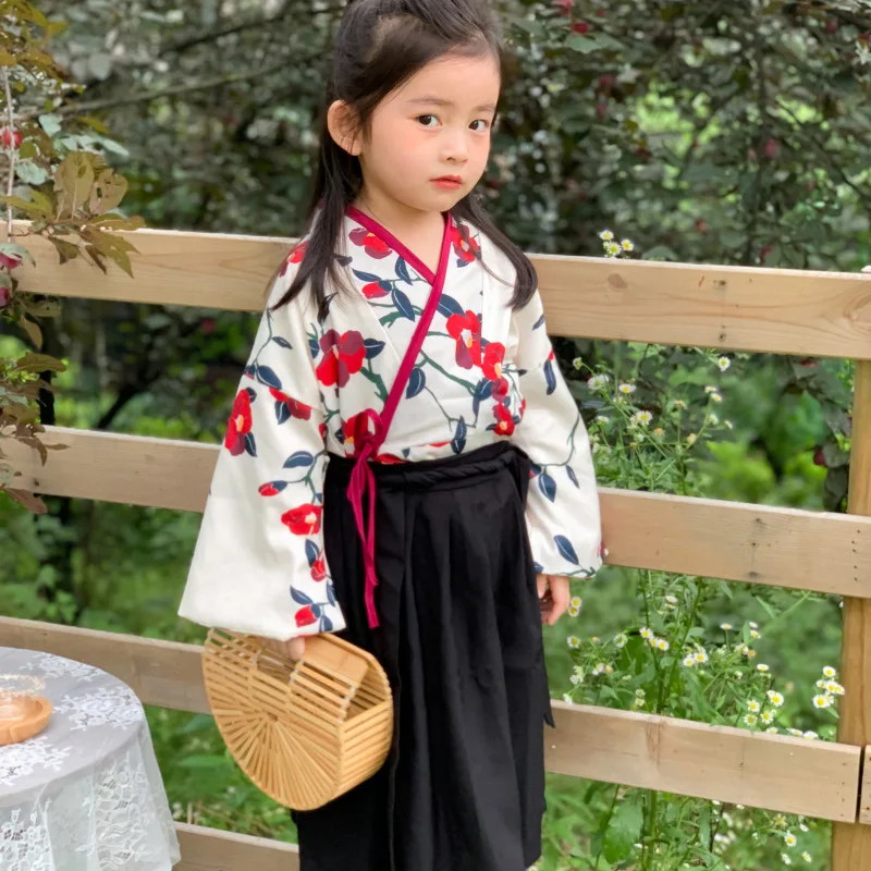 

Sweet Cute Traditional Retro Girl Costume 2pcs/set Little Girl Chinese Style Flowers Skirt Suit Hanfu Cosplay Set for Children