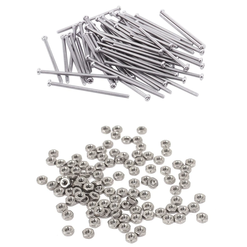 

60Pcs Silver M2 X 40Mm Round Head Screws Bolt & 100Pcs Metric M2 Hex Nuts 304 Stainless Steel Fastener